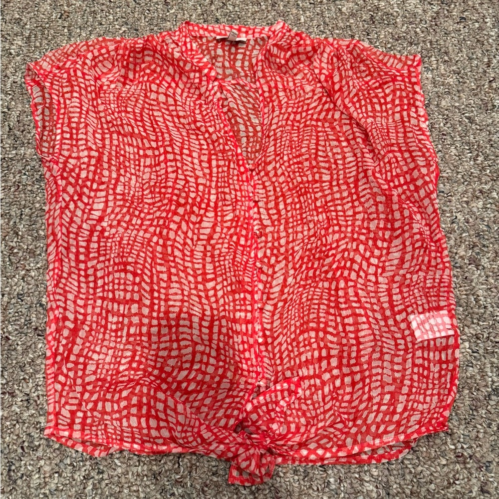 Joie Red and White Patterned Blouse